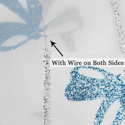 MEEDEE Blue & Silver Christmas Ribbon, 2.5 Inch Wired Satin Ribbon with Turquoise & Silver Glittery Bows, 10 Yards (30 Feet), Perfect for Tree, Garlands, Toppers & Bows