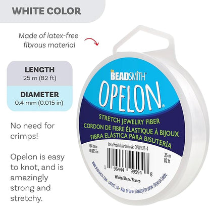 The Beadsmith Opelon Stretch Cord – Elastic Beading Fiber, White, 0.4 mm Diameter, 25 Meters (82 ft) Spool