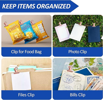 30 Pack Small Bull Clips 0.87 Inch Mini Metal Hinge Clips Binder Paper Hinge Clip for Office, Home, School, Shops, Rose Gold, 22mm