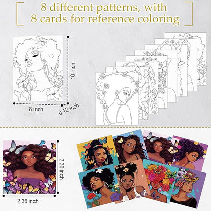 Cholemy 36 Pcs Paint and Sip Kit for Adults 8''x10'' Pre Drawn Canvas for Painting DIY Afro Acrylic Painting Kit Wood Easel Brushes Date Night Bulk for Christmas Party Gifts(Sunshine Lady)