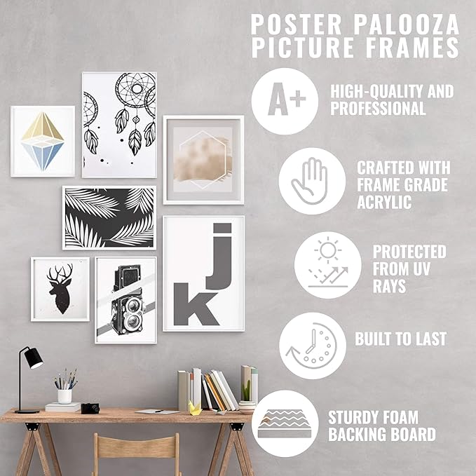 Poster Palooza Pack of 25 Acid Free 8x10 Mats Bevel Cut for 6x8 Photos - Black with Black Core Precut Matboards for Pictures, Photos, Framing - 4-ply Thickness