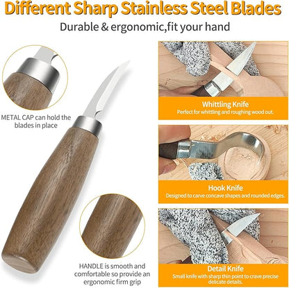 Wood Carving Tools Set - Wood Carving Knife Kit for Beginners, Adults, and Kids, Includes 3 Whittling Knives for DIY Woodworking and Carving Enthusiasts