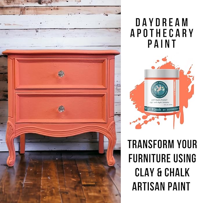 Daydream Apothecary Premium Chalk Style Paint for Furniture, Home Décor, Wood, DIY Interior Projects, Quick Dry, No Prep or Prime Needed, Matte Coral Orange - 16oz