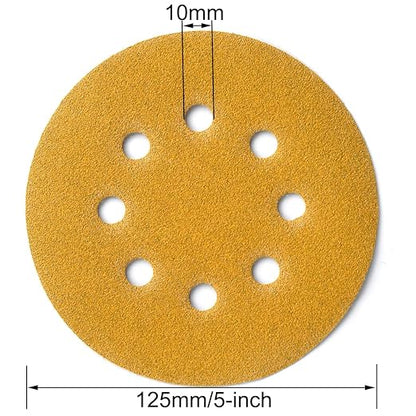 5-Inch 8-Hole Hook and Loop Sanding Discs 120-Grit Random Orbit Sandpaper, 50-Pack