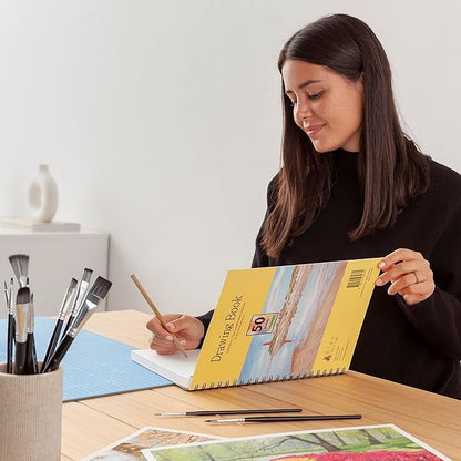 Elan A4 Drawing Book, 50 Sheets Italian Paper 90 lb/200 GSM, Acid-Free Sketch Book 11.7x8.3 Inch, White Drawing Paper Pad, A4 Sketchbook Spiral Bound