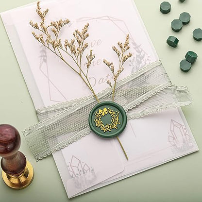 Yoption 360Pcs Olive Green Sealing Wax Beads, Hexagon Wax Seal Beads with 4Pcs Tea Candles and 2 Spoons for Wedding, Christmas, Gift, Envelopes