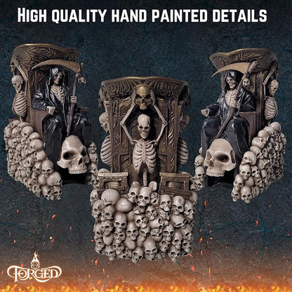 Forged Dice Co. Grim Bones Dice Tower with LED Skull Eyes - Hand Painted Grim Reaper Throne - Dice Rolling Tower Compatible with DND Accessories