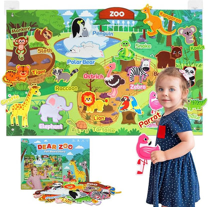 Taika 43x28 inch Zoo Animals Felt Story Board Set, 41Pcs Jungle Animals Toys, Thicker Flannel Board, Preschool Learning Toy, Interactive Storytelling Teaching Play Activity Kits