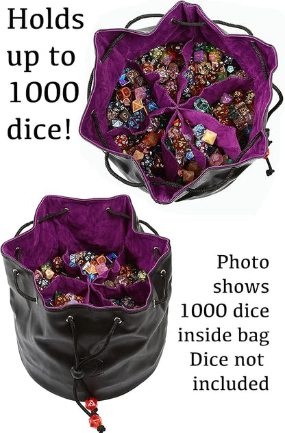 Forged Dice Co. Pouch of The Endless Hoard Dice Bag - Holds Over 1,000 Polyhedral Dice - Dice Storage Bag with 7 Pockets - Perfect for Bulk Dice - Black/Purple