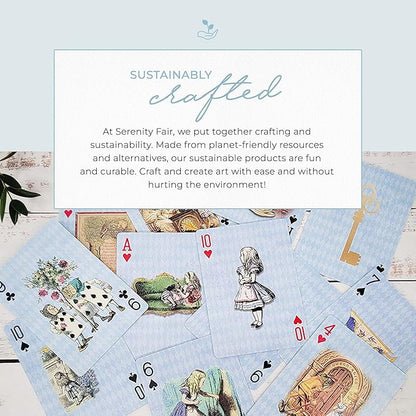Blue Alice Adventures in Wonderland Playing Cards & Washi Tape Set - Stickers, Scrapbook Supplies, Crafts, Planner Accessories, Party Decor, Waterproof Card Games for Adults, Kids, Family & Travel