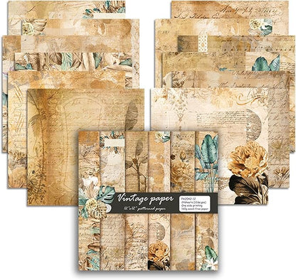 YASMEN Scrapbook Paper Pad 12x12, Vintage Patterned Cardstock, Single-Sided Decopodge, Retro Decorative Craft Paper, Scrapbooking Junk Journal Gift Card Making Supplies - 24 Sheets