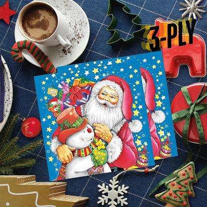 20-ct 13x13 Christmas Paper Decoupage Napkins, 3-Ply Servilletas Tissue Napkin for Dinner and Parties, Disposable Napkins (Santa Snw)