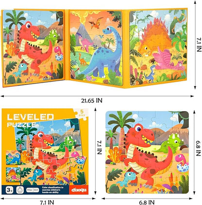Magnetic Puzzles for Kids Ages 3-5, 3 in 1 Dinosaurs Magnetic Jigsaw Puzzle Book, Travel Puzzles Toys for Toddlers 3-8 Year (Dinosaur World)
