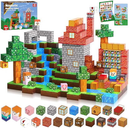 Magnetic Blocks-150PCS Grassland Magnetic Building Blocks Set, Kids Classroom Sensory Toy for Toddlers STEM Learning, Construction Stacking Toy for Kids 3+ Boys and Girls Christmas Birthday Gifts