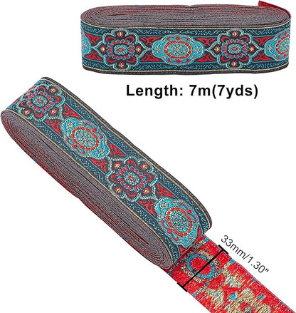 PH PandaHall 7 Yards Jacquard Ribbon, 1.3 Inch Vintage Sewing Emobridered Woven Ribbon Floral Fabric Trim Fringe Sewing Decor Trim for Boho Persian Ramadan Bag Straps Clothing Sewing Gift Home Decor