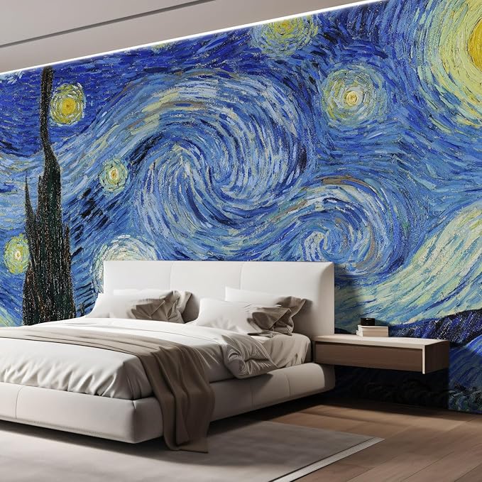 wall26 Starry Night by Vincent Van Gogh Dutch Impressionism 20th Century Artist Peel and Stick Large Wall Mural, Removable Wallpaper, Home Decor - 132x120 inches