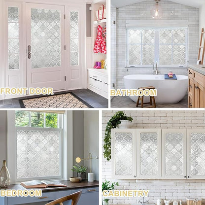 Window Privacy Film Decorative for Front Door, Bathroom Static Cling Stained Glass Sticker Opaque Heat Control UV Blocking Non-Adhesive for Home Windows 11.8x78.7inch