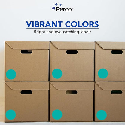 Perco Teal 3-Inch Round Circle Dot Sticker Labels - Multi-Roll Pack (3 Rolls, 500 Labels Each) - Permanent Adhesive, Vibrant Colors, Strong Hold - Perforated for Easy Use - Made in USA
