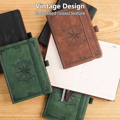 AHGXG Small Lined Pocket Journal Notebook for Men - 256 Numbered Pages College Ruled B6 Mini Journal, Vintage Soft Leather Hardcover, 80gsm Paper, for Women Work Office School, 4.1'' X 5.7''- Brown