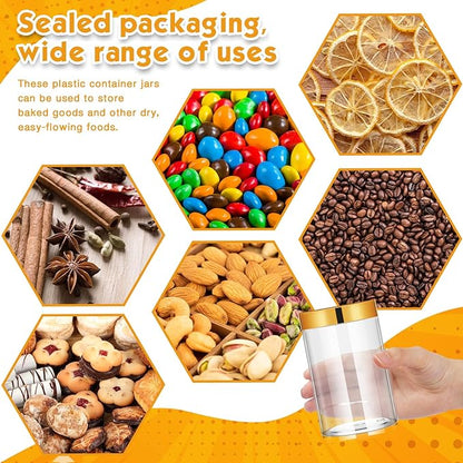 SATINIOR 12 Pack 10 oz Plastic Container Jars with Lids Round Clear Travel Cosmetic Container Slime Jars for Toiletries, Lotion, Cream, Ointments, Makeup, Rhinestone, Samples, Kitchen Storage(Gold)