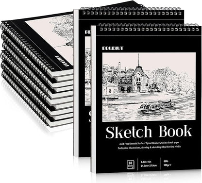 12 Pack Sketch Book, 8.5 x 11Inch Sketchbook, 68lb/100gsm Top Spiral Bound Sketch Pad, Acid Free Art Supplies Drawing Painting Sketching Paper for Teens Adults Artists (30 Sheets Each)