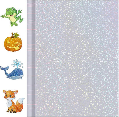 Holographic Sticker Paper, 24 Sheets Transparent Holographic Laminate Vinyl Sheets Self Adhesive, Clear Overlay Lamination Sticker Film for Stickers DIY Crafts, Dots Patterns - 8.5x11 Inch