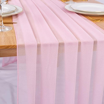 10ft Blushing Pink Chiffon Table Runner 30 x 120 Inches Romantic Sheer Table Decorations Long Tulle Runner for Wedding Bridal Shower Party Supplies Decor