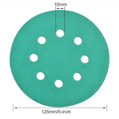 5-Inch 8-Hole Wet Dry Sanding Discs 150 Grit, Polyester Film Backed Heavy-Duty Hook and Loop Sandpaper for Random Orbital Sander, 50-Pack