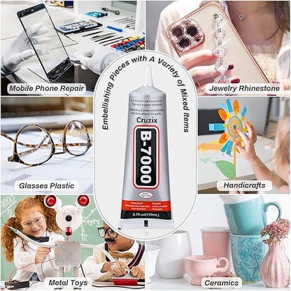B7000 Jewelry Bead Glue for Jewelry Making, Clear 3.7 fl oz B7000+Plus Multipurpose Super Adhesive Glue for Rhinestone Crafts Fabric Metal Stone Nail Art Wood Glass (110 ml/ 3.7oz)