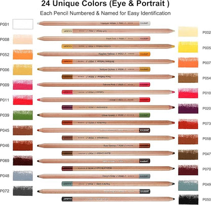 KALOUR Pro Pastel Chalk Colored Pencils,24 Colors portrait set,Color Charcoal Pencils for Drawing Sketching Coloring Shading,Art Supplies for Adults Artists
