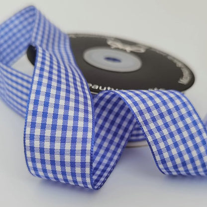 Blue and White Gingham Ribbon Plaid Ribbon 25 Yards Each Roll 100% Polyester (1", Blue)