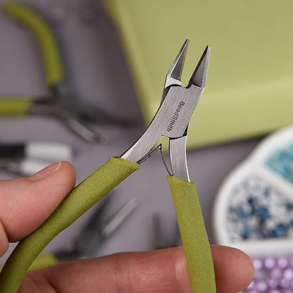 The Beadsmith Fashion Color Pliers – Set of 8 Slimline Color-Coordinated Tools – Matching Clutch in Light Olive – Jewelry Making Supply Kit to Create Necklaces, Bracelets, Earrings & More