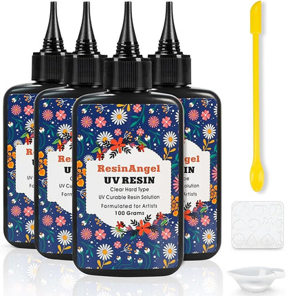 400g UV Resin kit, Crystal Clear Hard, Premixed UV Epoxica Resina Fast Curing Sunlight Activated with Casting Tools for Beginners Jewelry Making, DIY Art Crafts, Coating