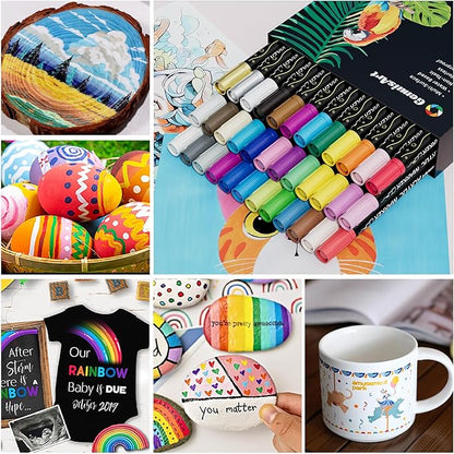 36 Colors Acrylic Paint Pens, Acrylic Paint Markers Dual Tip, with Dot Tip and Fine Tip, Acrylic Markers for Rock Painting, Wood, Canvas, Fabric, Paper, DIY Crafts Making Art Supplies (36)