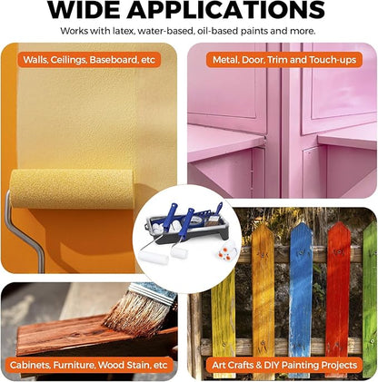 20pcs Small Paint Roller Kit, 4“ 2” Mini Roller Paint Brush with Special Caved-in Edge Foam, Microfiber Rollers and Versatile Paint Tray for Painting Walls, Cabinet, Touch up