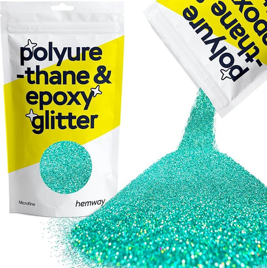 Hemway Polyurethane & Epoxy Resin Glitter 100g / 3.5oz Metallic Crystal Flake Additive for Flooring Jewelry Tumblers Glass Pigment - Microfine (1/256" 0.004" 0.1mm) - Turquoise Blue Holographic