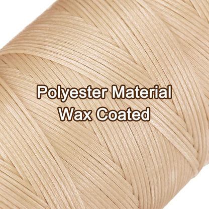 uxcell 150D 0.8mm Flat Waxed Thread 284 Yards Polyester Leather Sewing Waxed String Hand Stitching Waxed Cord for Leather Stitching Sewing Bookbinding DIY Craft Light Beige