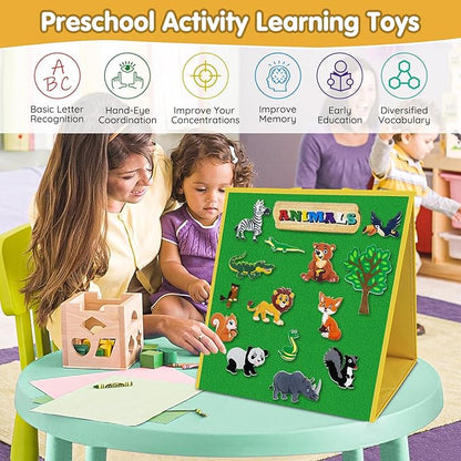 Foldable Felt Board for Toddlers Flannel Board Stories for Preschool Early Learning Interactive Storytelling Double Sided Felt Story Board Reusable Wall Hanging Holiday Gift for Kid (17 * 17)