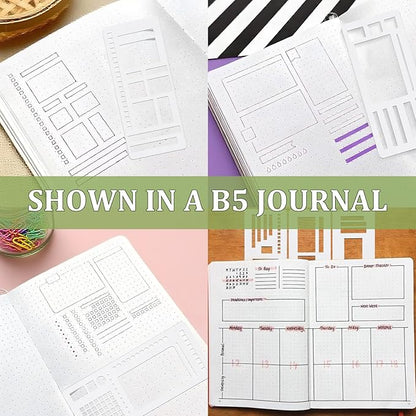 Handmade Flexible Record Template, Planner Stencil Set for Dot Grid Journals, DIY Flexible Drawing and Checklist Templates Suitable for Various Occasions (A+B+C)