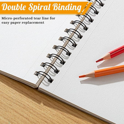 2 Pack Sketch Book with 36 Color Pencil Set, Spiral Kids Sketchbook for Drawing (68lb/100gsm), Acid-Free Sketch Pad for Kids Artist, Art Paper Drawing Supplies for Gifts (9×12 inch)