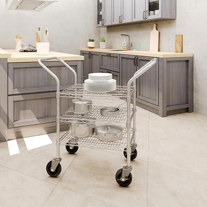 18" W x 24" L x 36" H Chrome Heavy Duty Utility Cart | 3-Tier | NSF Commercial Storage Rack Mobile Unit | Storage and Mobility Solution for Your Business