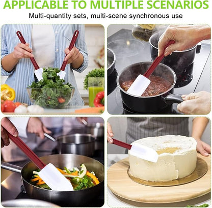 Dandat 9 Pcs Silicone Rubber Spatula, Commercial Spatula 500 Fahrenheit Heat Resistant, Non Stick Heavy Duty Scraper for Kitchen Cook Mix Fry Spread Bake, Dishwasher Safe(Deep Red and White,10 Inch)