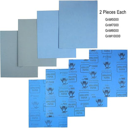 9x11 inch 16 Sheets Sandpaper, Wet or Dry 2000-10000 Grit 8 Assortment Sand Paper, Extra Fine Abrasive Pads for Automotive Sanding, Wood Turing Finishing, Metal Furniture Polishing and More