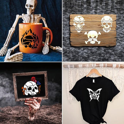 Small Stencils for Painting on Wood Reusable, 3 Inch Reusable Stencil for Craft Ornament Paint Template Stencils for Wall Card Rock Wood Signs Coasters Canvas Home Decor (Skull)
