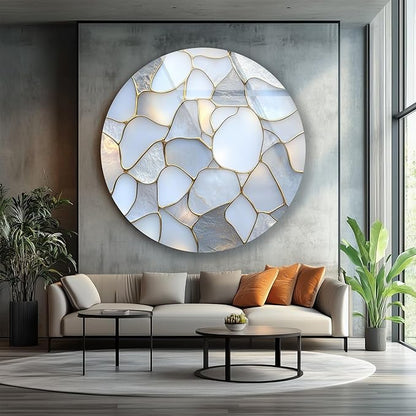 My Photostation.com 24''(60cm) Diameter White Stone Mosaic Round Glass Wall Art Tempered Glass Printing Wall Decor Large Wall Art Wall Hangings