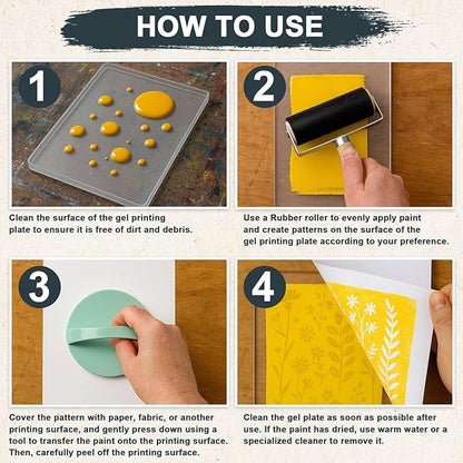DINGSEN Gel Printing Plate Kit, Complete Printmaking Set with 5” X7” Gel Plate, Brayer, Acrylic Paint, A5 Printmaking Paper, and Essential Tools for Mixed Media Art, Monoprinting, Card Making