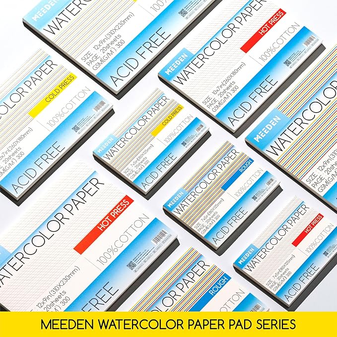 MEEDEN Watercolor Paper Block - 100% Cotton Watercolor Paper Pad of 20 Sheets, 140lb/300gsm, Acid-Free Art Paper for Watercolor, Gouache, Ink and More, 15" x 10" Cold Press