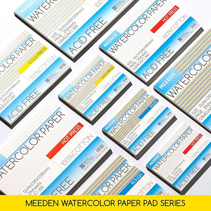 MEEDEN Watercolor Paper Block - 100% Cotton Watercolor Paper Pad of 20 Sheets, 140lb/300gsm, Acid-Free Art Paper for Watercolor, Gouache, Ink and More, 15" x 10" Cold Press