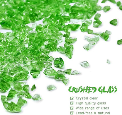 Crushed Glass for Resin Art - 3-6mm Light Green, 1.5lb | Broken Glass Pieces for Crafts, Vase Filler & Fire Pit Media | Decorative Stones