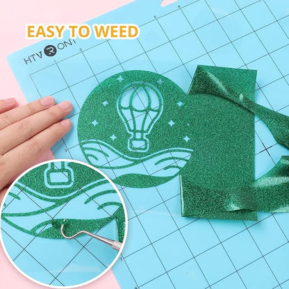 HTVRONT Green Glitter Heat Transfer Vinyl - 10" x 5FT Green Glitter HTV Vinyl for T-Shirts, Green Glitter Iron on Vinyl for All Cutter Machine（Green Glitter）